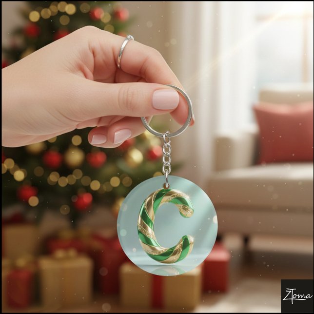 Glossy Green Gold Glitter Striped Letter C Schlüsselanhänger (Von Creator hochgeladen)