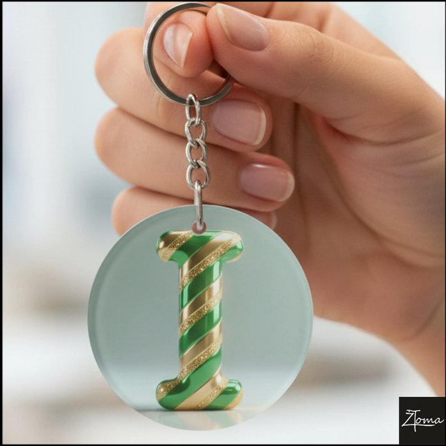 Glossy Green Gold Glitter Striped Letter I Schlüsselanhänger (Von Creator hochgeladen)