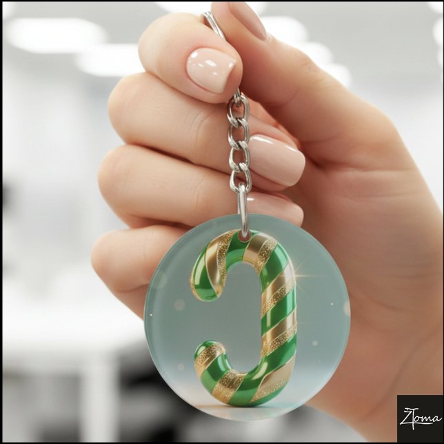 Glossy Green Gold Glitter Striped Letter J Schlüsselanhänger (Von Creator hochgeladen)