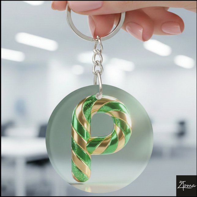 Glossy Green Gold Glitter Striped Letter P Schlüsselanhänger (Von Creator hochgeladen)