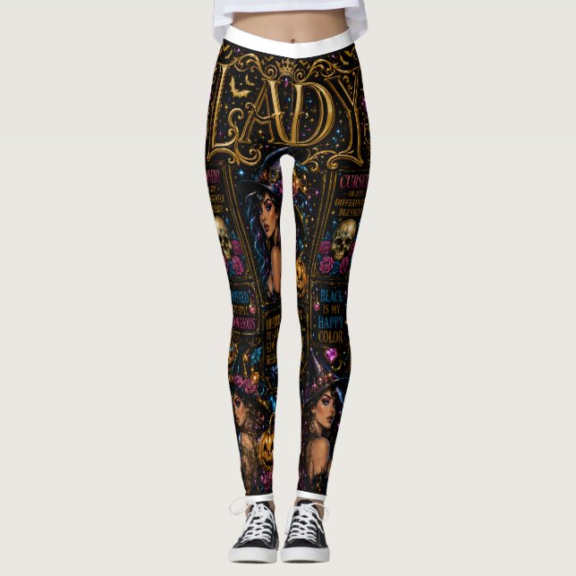 Glossy Halloween Lady Witch Collage Leggings (Vorderseite)