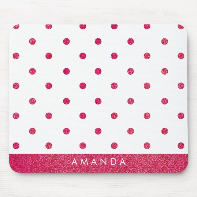 Glossy Hot Pink POLKA DOTS PERSONALISIEREN IHREN N Mousepad (Vorne)