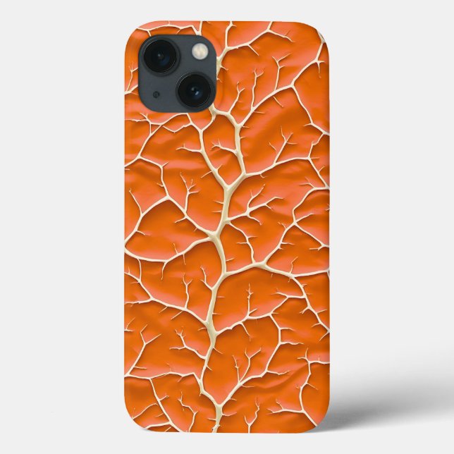 Glossy Orange iPhone Case with Branch Texture (Rückseite)