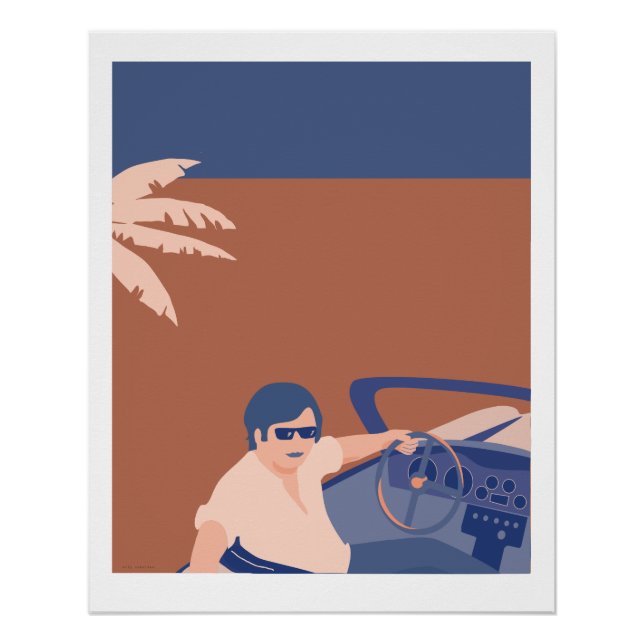 Glossy poster met afbeelding van man in sportwagen (Vorderseite)