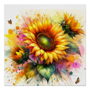 Glossy Poster - Schöne gelbe Sonnenblume, Kunst