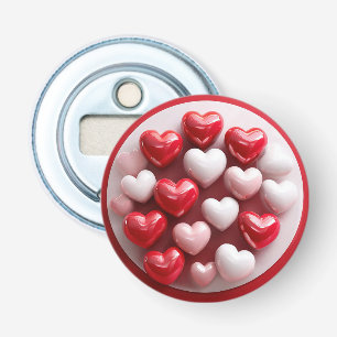 Glossy Red and White Hearts Flaschenöffner