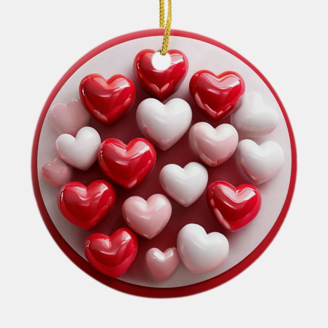 Glossy Red and White Hearts Keramik Ornament (Vorne)