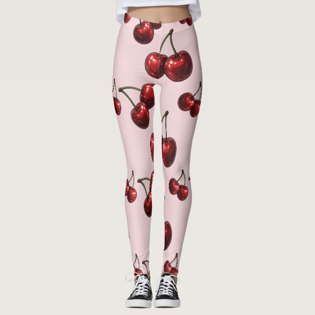 Glossy Red Cherries Retro Glam "Juicy & Sweet" Leggings (Vorderseite)