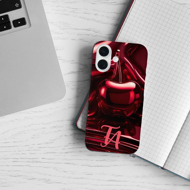 Glossy Red Cherry Monogram iPhone / iPad Gehäuse Case-Mate iPhone Hülle (Von Creator hochgeladen)