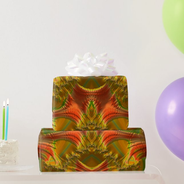 GLOSSY ~ Red Green Gold Fraktal ~ Weihnachten Geschenkpapier (Partygeschenke)
