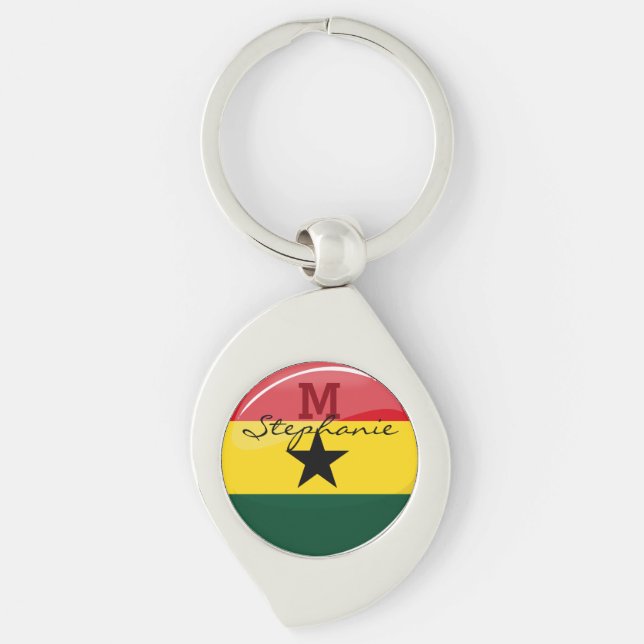 Glossy Round Ghanian Flag Schlüsselanhänger (Vorderseite)