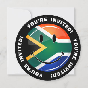 Glossy Round Happy South African Flag Einladung