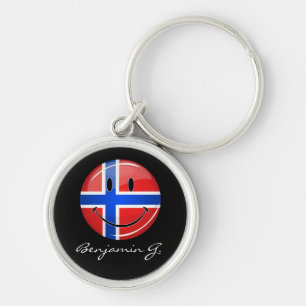 Glossy Round Lächelnde norwegische Flagge Schlüsselanhänger