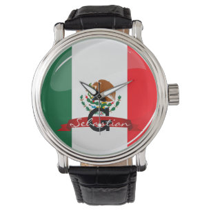 Glossy Round Mexiko Flag Armbanduhr