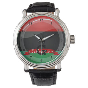Glossy Round Pan-African Flag Armbanduhr