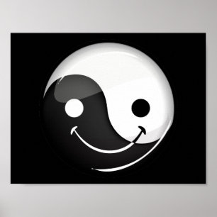 Glossy Round Smilly Yin Yang Symbol Poster