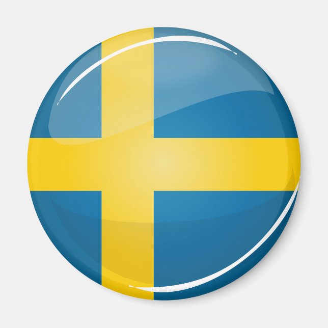 Glossy Round Swedish Flag Magnet (Vorne)