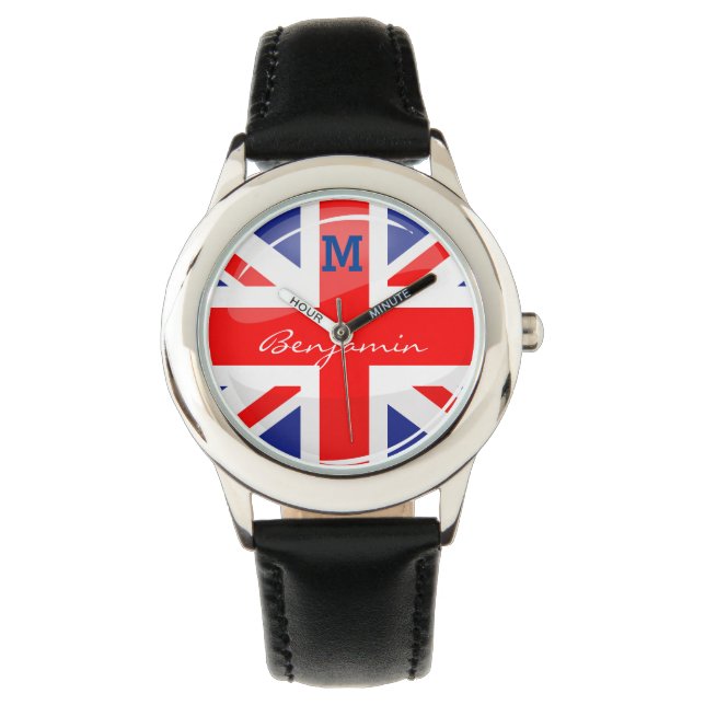 Glossy Round UK English Flag Armbanduhr (Vorderseite)