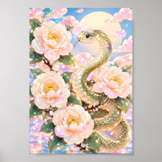 Glossy Snake Floral Art Poster