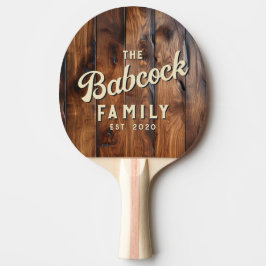 Glossy Stained Dark Wood Retro Family Name & Year Tischtennis Schläger