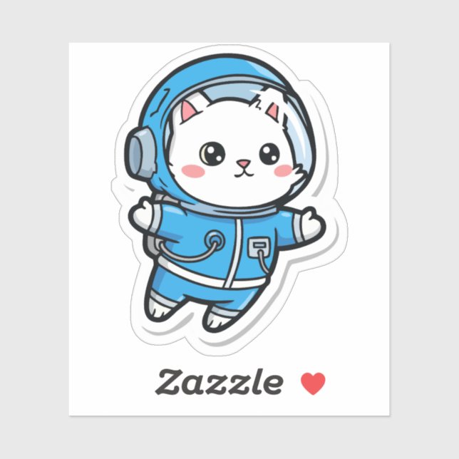 Glossy Transparent -Cute Astronaut Cat 3x3 Aufkleber (Blatt)