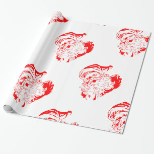 Glossy Wrapping Paper, 30" x 6' SANTA, GREEN & RED Geschenkpapier