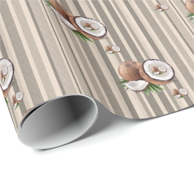 Glossy Wrapping Paper Almond Brown Stripe Geschenkpapier (Rolleneckpunkt)