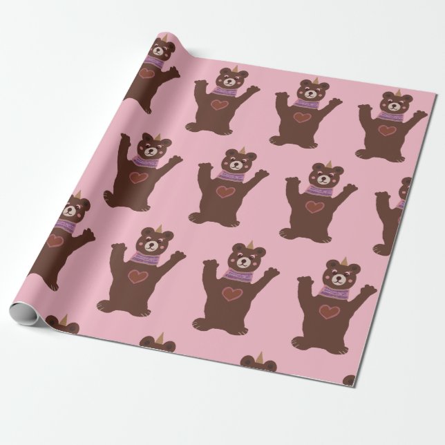 Glossy Wrapping Paper Bär , Baby Girl Geschenkpapier (Ungerollt)