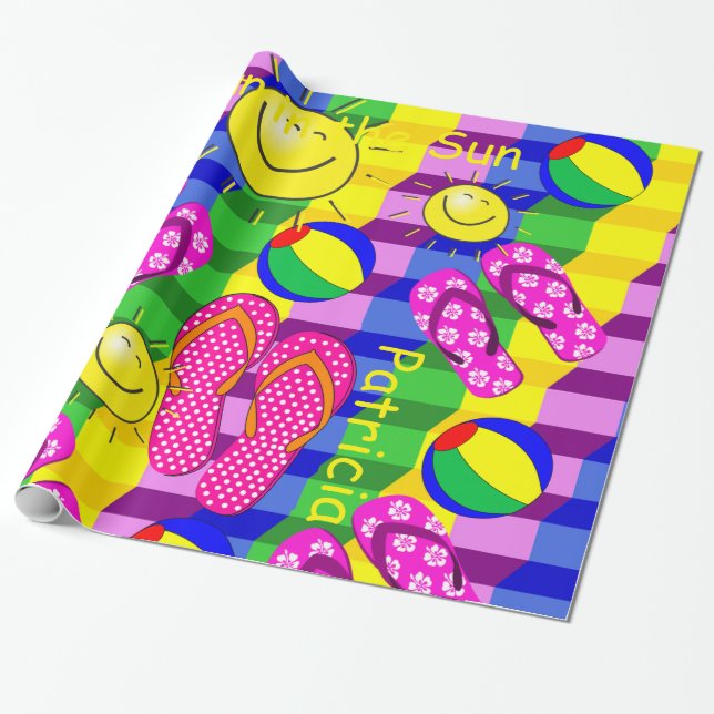 Glossy Wrapping Paper, Beach Ball Sun Flip Flops Geschenkpapier (Ungerollt)