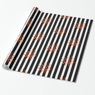 Glossy Wrapping Paper, Black and White Strip Star Geschenkpapier