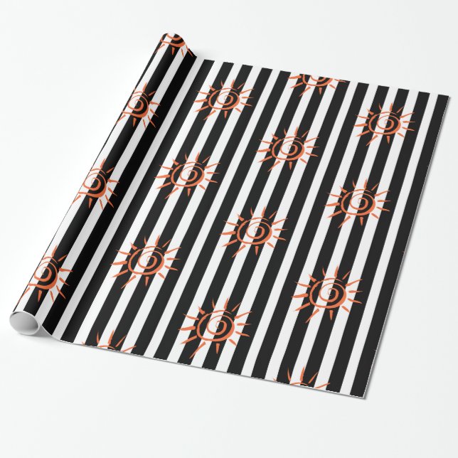 Glossy Wrapping Paper, Black and White Strip Star Geschenkpapier (Ungerollt)