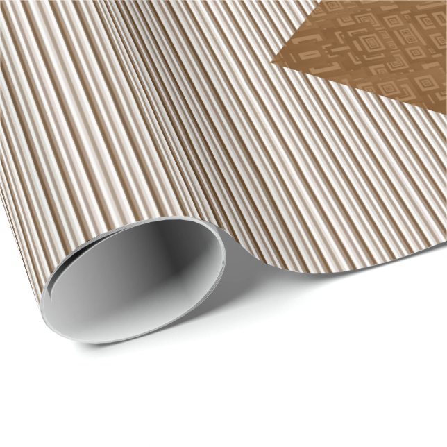 Glossy Wrapping Paper Brown Stripes Blue Blumen Geschenkpapier (Rolleneckpunkt)