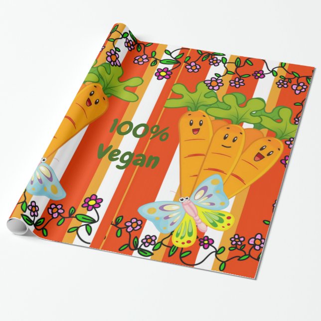 Glossy Wrapping Paper, Carrots Stripe 100% Vegan Geschenkpapier (Ungerollt)