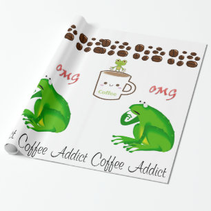 Glossy Wrapping Paper, Coffee Addict Frosch Beans Geschenkpapier