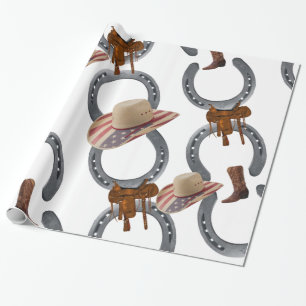 Glossy Wrapping Paper, Cowboy Saddle Horse Shoe Geschenkpapier