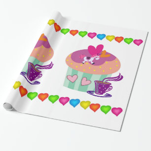 Glossy Wrapping Paper, Cupcakes Colorful Hearful Geschenkpapier