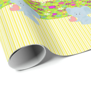 Glossy Wrapping Paper Elephant Yellow Strip Geschenkpapier