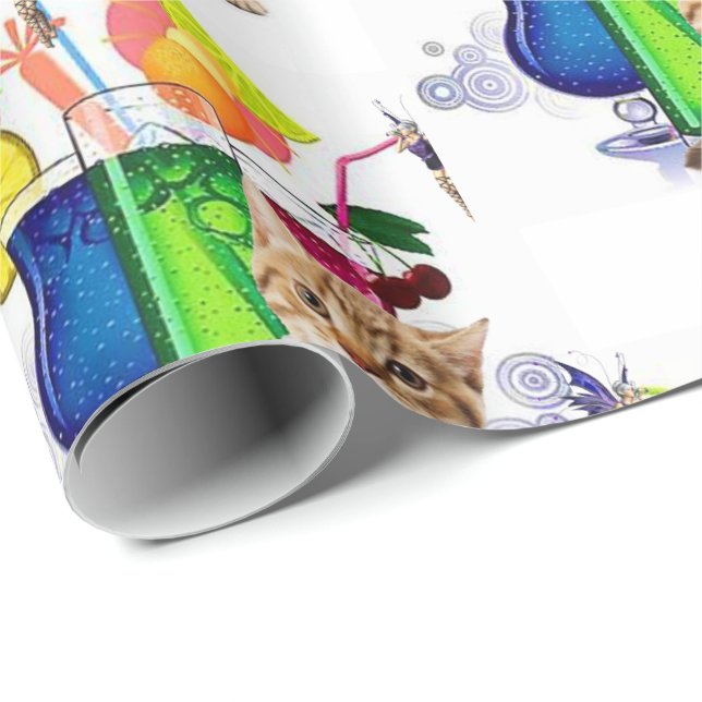 Glossy Wrapping Paper Fairy Drinks Kitten Geschenkpapier (Rolleneckpunkt)