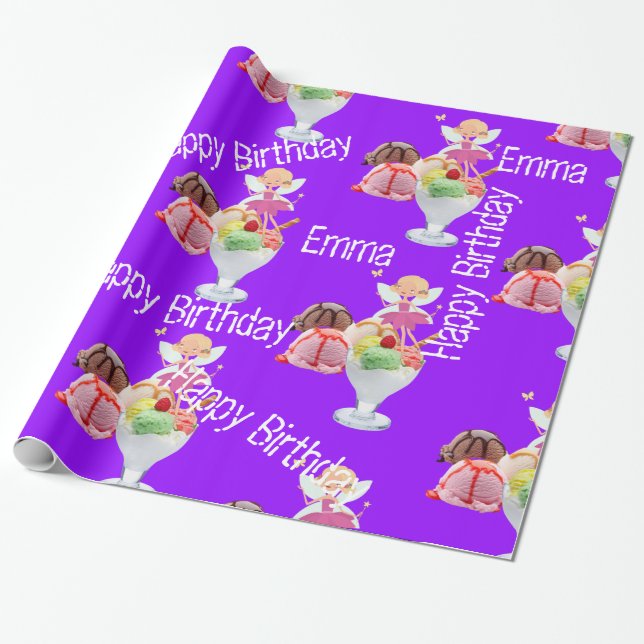 Glossy Wrapping Paper, Fairy Happy Birthday Geschenkpapier (Ungerollt)