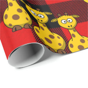 Glossy Wrapping Paper Giraffe Rot Schwarz Kariert Geschenkpapier