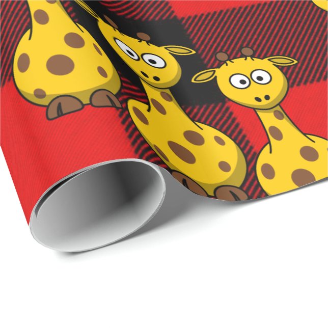Glossy Wrapping Paper Giraffe Rot Schwarz Kariert Geschenkpapier (Rolleneckpunkt)