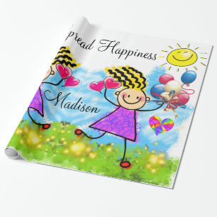 Glossy Wrapping Paper, Girl Balloons Happy Hearts Geschenkpapier