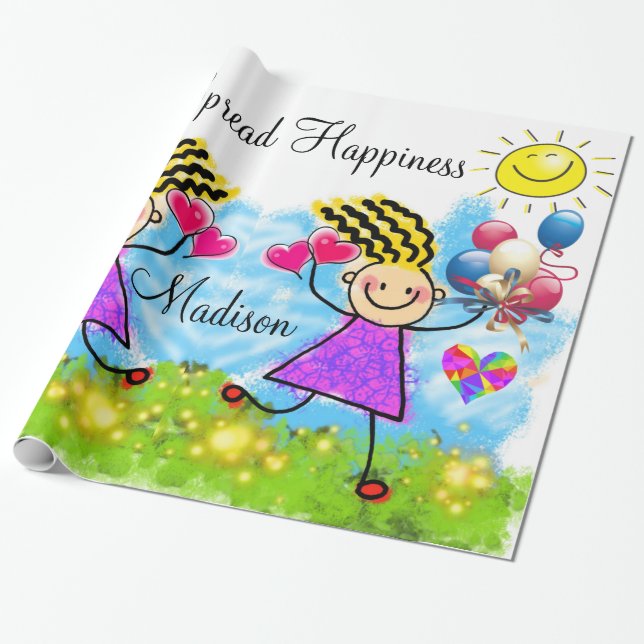 Glossy Wrapping Paper, Girl Balloons Happy Hearts Geschenkpapier (Ungerollt)
