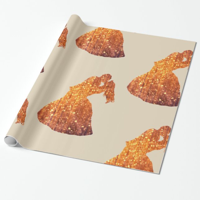 Glossy Wrapping Paper, Golden Couple, Kiss, Romant Geschenkpapier (Ungerollt)