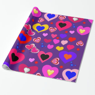 Glossy Wrapping Paper, Lila Hearts Geschenkpapier