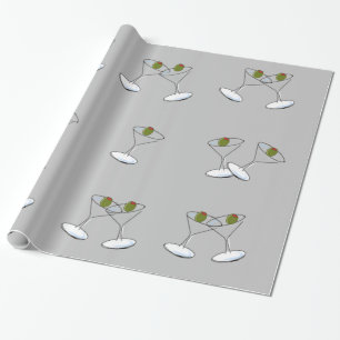 Glossy Wrapping Paper, Martini Glasses Gray Geschenkpapier