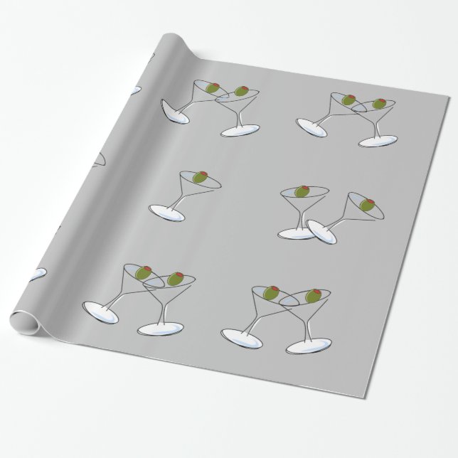 Glossy Wrapping Paper, Martini Glasses Gray Geschenkpapier (Ungerollt)
