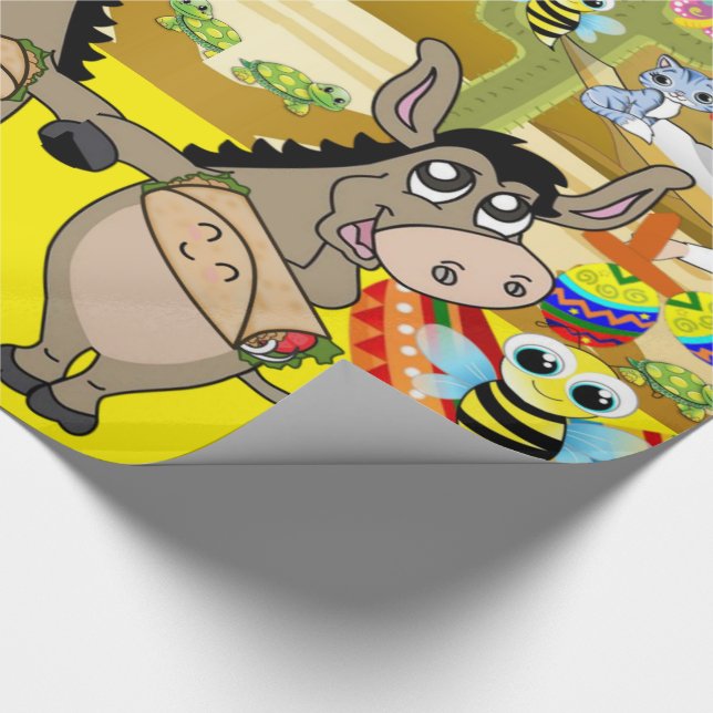 Glossy Wrapping Paper, Mexican Man Donkey Bee Geschenkpapier (Ecke)