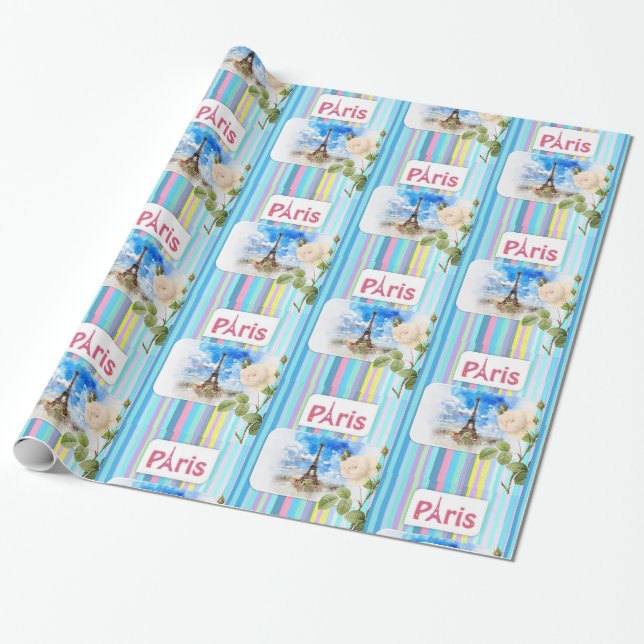 Glossy Wrapping Paper, Paris Frankreich Blauer Str Geschenkpapier (Ungerollt)