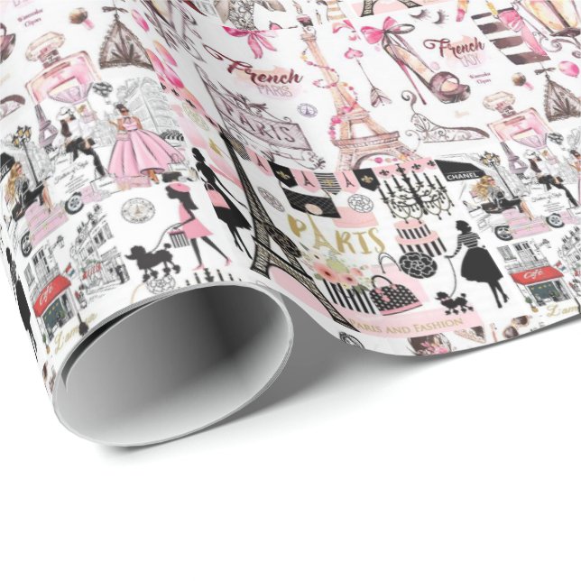 Glossy Wrapping Paper Paris Frankreich Geschenkpapier (Rolleneckpunkt)